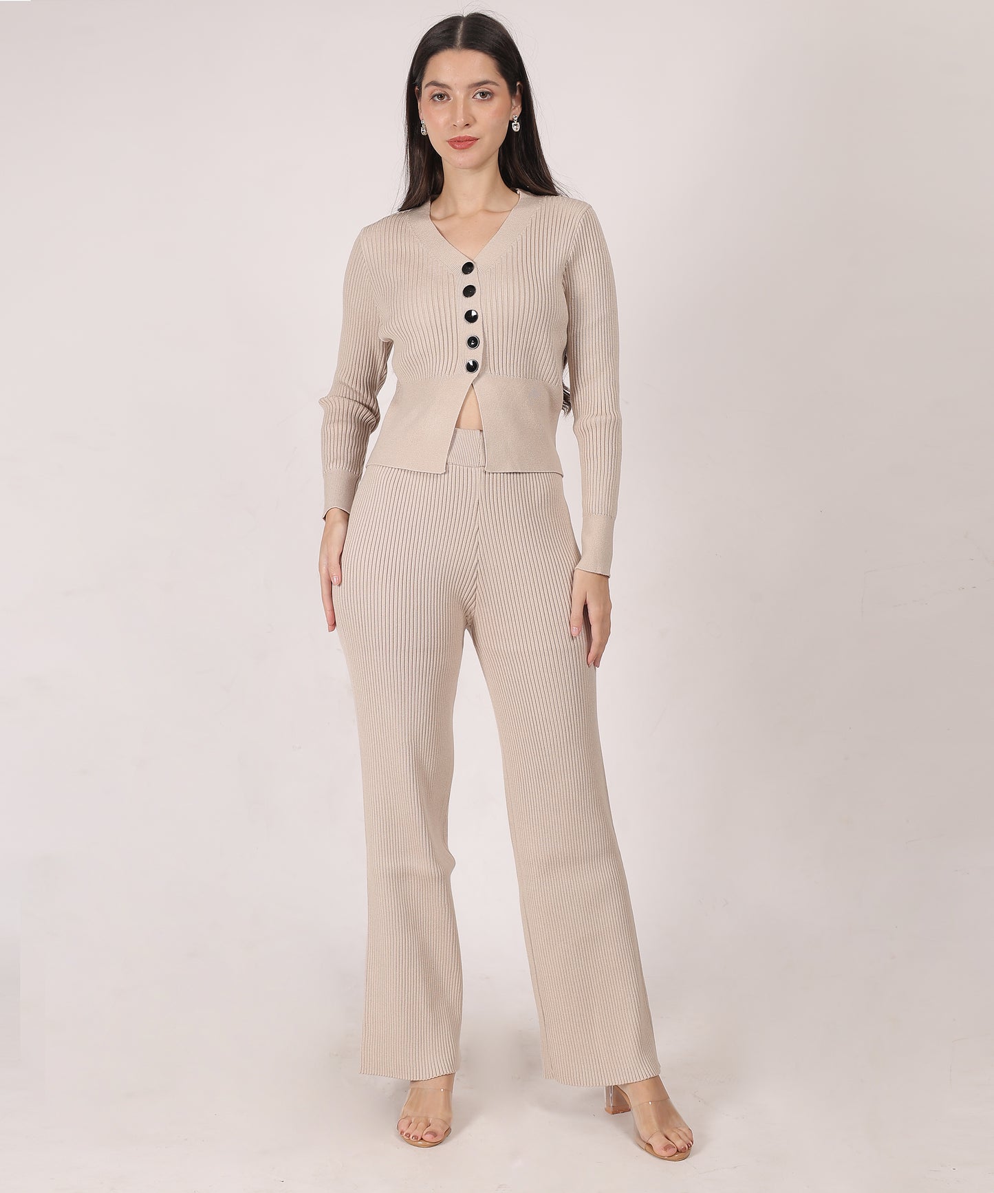 Neutral Ribbed Co-ord Set